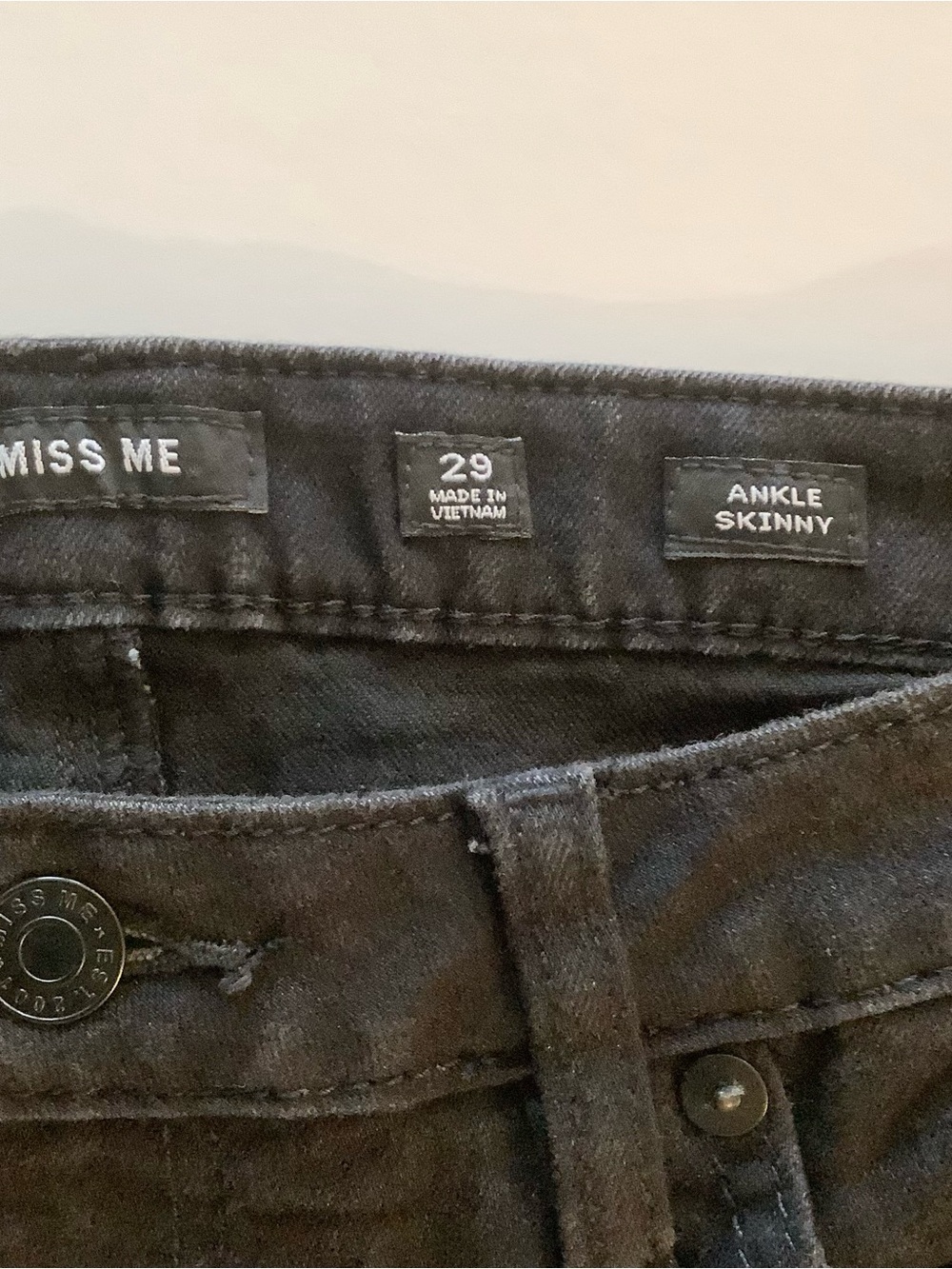 Miss Me Black Skinny Jeans with Gray Floral Accents - Picture 3 of 9